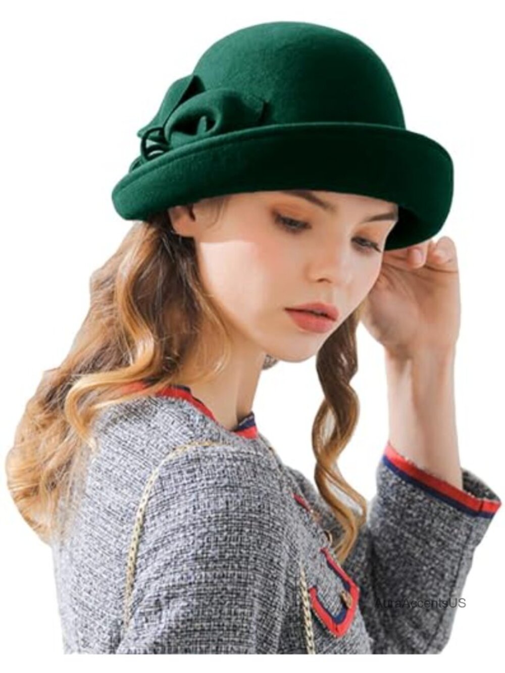 100% Wool Felt Cloche Bucket Bowler Hat Vintage Bow Fedora Church Derby
